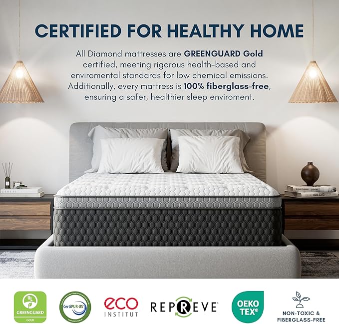 Diamond Mattress EquaLite Copper Cooled Hybrid Mattress, Full Mattress 11-inch Firm, Greenguard Gold, CertiPUR-US Certified, Fiberglass-Free, Made in USA