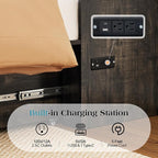 Full Murphy Bed with Storage and Charging Station, Farmhouse Cabinet Bed, Noise-Free, for Guest Room, Apartment, or Office, Black Oak