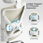Office Home Ergonomic Desk Chair-Computer X-Shaped Chair Mesh PU Leather with Adjustable Lumbar Support-Executive Chair High Back with Headrest Flip-Up Arms for Long Hours (Beige)