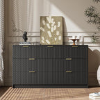 Black 7 Drawer Dresser for Bedroom, Modern Fluted Dresser with Gold Metal Handles, Wide Chest of Drawers for Bedroom, Living Room, Entryway, Hallway, 55.9" L x 15.7" D x 31.4" H