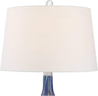 Possini Euro Design Taylor Modern Coastal Table Lamp with Square Riser 30.5" Tall Blue Art Glass White Fabric Shade for Living Room Bedroom House Bedside Nightstand Home Office (Color May Vary)