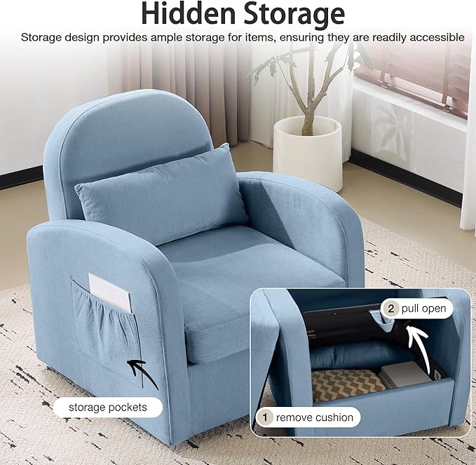 MELLCOM Oversized Swivel Accent Chair with Hidden Storage, Comfy Chenille Fabric Upholstered Leisure Armchair with Lumbar Pillow and Side Pocket for Living Room Bedroom Reception Room and Office