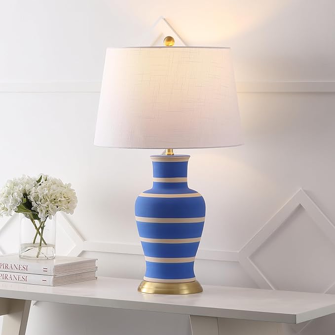 JONATHAN Y JYL4026L Julian 29" Traditional Classic Ceramic Urn LED Table Lamp for Bedroom, Living Room, Office, College, Book Case, Nightstands and Coffee Table, Blue/Beige