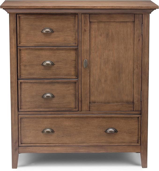 SIMPLIHOME Redmond SOLID WOOD 39 inch Wide Transitional Medium Storage Cabinet in Rustic Natural Aged Brown with 3 Small Drawers, 1 Large Drawer