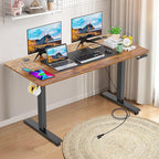 farexon Electric Standing Desk 55 x 24In with Charging Station, Stand up Desk with Oversized Mouse Pad, 2 USB Ports & 3 Power Outlets, 4 Caster, 4 Preset Heights Easy to Set（Brown）