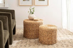 Kate and Laurel Halm Modern Woven Rattan Round Storage Side Tables, Set of 2, 20 x 17 and 16 x 14, Natural Rattan, Lift-Top End Tables for Use as Hidden Storage Baskets or Small Ottoman Tables