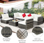 Tangkula 7 Pieces Patio Rattan Furniture Set, Patiojoy Outdoor Conversation Set with Cushions and Tempered Glass Coffee Table, All-Weather Sectional Sofa Set for Garden, Lawn, Backyard (White)