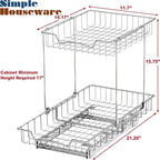 SIMPLE HOUSEWARE 2-Tier (L+L) Organizer Pull Out Under Cabinet Sliding Shelf, Chrome