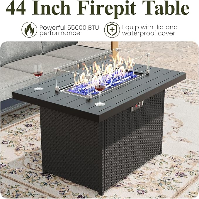 LayinSun 5 Pieces Aluminum Patio Furniture Set with Fire Pit Table, Oversized Seat with Hight Back, Outdoor Conversation Sets for Porch, Balcony, Deck