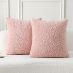 FUTEI Pink Throw Pillow Covers 22x22 Inch Set of 2,Furry Faux Fur Teddy Boucle Textured Cushion Covers,Soft Fluffy Decorative Pillow Case,Home Decor for Couch Bed Living Room Office Car