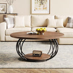 Tribesigns Round Coffee Table for Living Room, 39.4" Industrial Wooden 2-Tier Circle Accent Center Cocktail Table with Storage Shelf and Metal Frame, Rustic Brown & Black