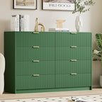 Green Dresser for Bedroom, Modern Dresser with 8 Drawers and Smooth Slides, Wide Chest of Drawers with Golden Handles for Bedroom, Closet, 15.7" D x 55" W x 37.4" H