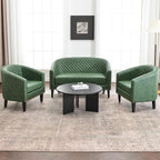 KINWELL 29" W Faux Leather Barrel Chairs Set of 2, Modern PU Upholstered Tufted Club Chairs with Nailhead Trim, Small Armchairs Accent Chairs for Living Room Bedroom Apartment Lounge Nursery, Green