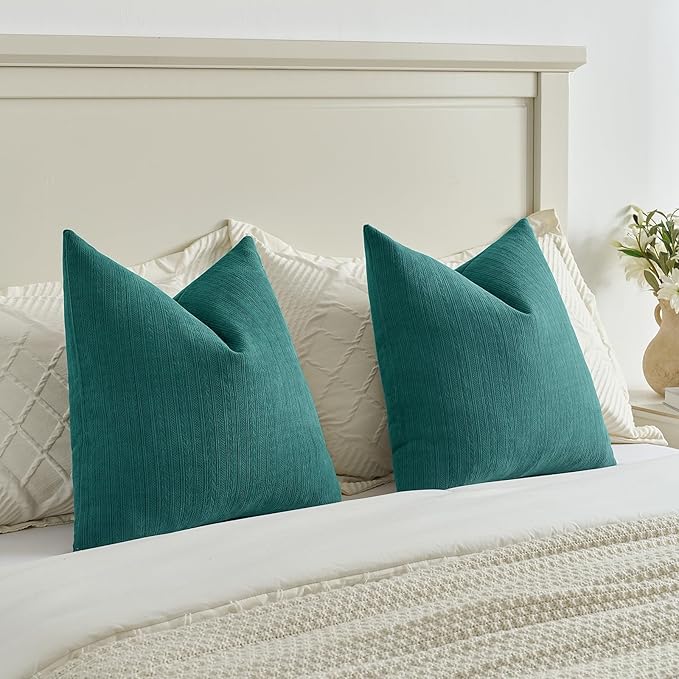FUTEI Teal Decorative Throw Pillow Covers 26x26 Inch Set of 2,Soft Cozy Wheat Ear Striped Patterns Euro Pillow Shams,Modern Home Decor for Couch Bed Living Room