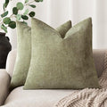 Foindtower Pack of 2 Soft Textured Chenille Throw Decorative Pillow Covers Square Accent Solid Cushion Cover Cozy Neutral Farmhouse Pillow Case for Couch Sofa Bedroom Living Room 22x22 Inch,Sage Green