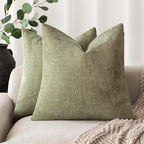 Foindtower Pack of 2 Soft Textured Chenille Throw Decorative Pillow Covers Square Accent Solid Cushion Cover Cozy Neutral Farmhouse Pillow Case for Couch Sofa Bedroom Living Room 26x26 Inch,Sage Green