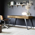 SIMPLIHOME Lowry Desk - 54-Inch Wide Solid Acacia Wood and Metal Writing Desk in Distressed Golden Wheat, Modern Industrial Home Office Computer Table with 2 Drawers and Flip-Down Keyboard Tray