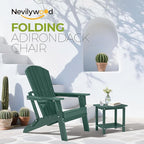 nevilywood Folding Adirondack Chair with Cup Holder Set of 4, HDPE Patio Chairs,All-Weather Outdoor Chairs for Backyard, Deck,Fire Pit-Green