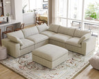 Cloud Modular Sectional Sofa for Livingroom,Large Down Filled Comfort Corner Sectional Sofa Couch with Ottoman,Wide Deep Seat Convertible Couches for Office Apartment,V Shaped,Khaki