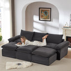 113.03" Sectional Couches for Living Room Modern Modular Sofa Couchs Upholstered Corduroy Boneless Couch Deep Seat Cloud Couch with Ottoman, No Assembly Required, Dark Gray