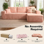 106" Cloud Sectional Couch with L-Shape Chaise, No Assembly Modular Sofa, Deep Seat Plush Corduroy Boneless Couched for Living Room (Pink Plush Corduroy, Right Facing Chaise)