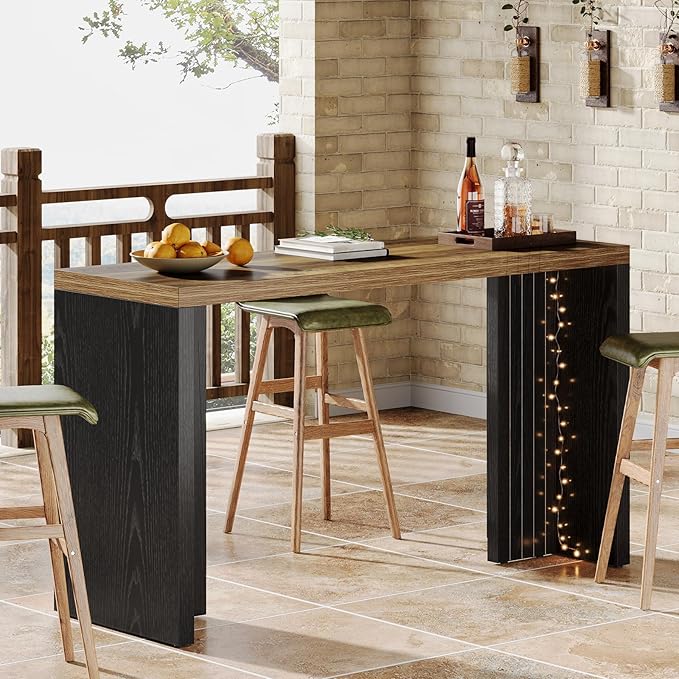 Tribesigns Home Bar Unit, 55.12-Inch Bar Table with a Spacious Tabletop, Modern Freestanding Mini Bar for Home Kitchen, Living Room, Balcony, Basement, Brown & Black