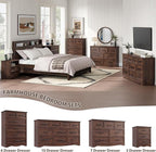 Walnut Farmhouse Dresser for Bedroom, Modern 7 Chest of Drawers, 47" Wide Chest of Drawers with Metal Handle, Wood Dresser TV Stand and Storage Cabinet for Bedroom, Living Room