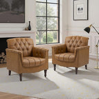 Faux Leather Accent Chair, PU Leather Modern Comfy Upholstered Armchair with Wood Legs & Nailhead Trim for Living Room, Bedroom (Camel,Set of 2)