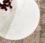 Kate and Laurel Aguilar Modern Round Side Table, 15 x 15 x 24, White and Gold, Genuine Marble Nightstand for Small Spaces and Living Room Décor