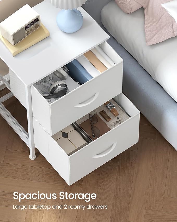 SONGMICS Dresser for Bedroom, Chest of Drawers, Nightstand, Steel, MDF, 2 Non-Woven Fabric Drawers, Storage Organizer Unit, Closet, Entryway, Cloud White and Snow White ULGS312W01S