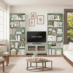 FOTOSOK 70.8" Tall Bookcase Shelf, 6 Tier Wide Bookshelf with Storage, Billy Bookcase Set of 2, Large Bookshelf for Living Room, Home Office,Green