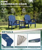 Adirondack Chair, All Weather HDPE Fire Pit Chairs, Oversized Plastic Adirondack Chair for Outdoor, Balcony, Deck, Backyard, Patio, Garden, Poolside, Lawn Navy Blue