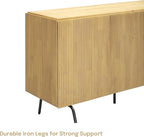 NTC Veil Modern Sideboard with 3 Doors, Buffet Cabinet with Vertical Groove Design and Metal Legs, Storage Cabinet for Living Room, and Hallway, Effortless Assembly, Sand