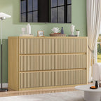 Fluted Dresser with 6 Drawers for Bedroom, 48" Wide Wooden Chest of Drawers with Natural Curved Profile Design, Modern Dresser TV Stand, Wood Closet Clothes Storage Organizer