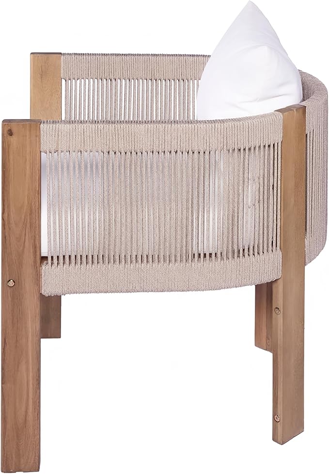 Christopher Knight Home Matera Dining Chair Set of 2, Acacia Wood Outdoor Accent Chair, Farmhouse Patio Kitchen Side Chair, Comfy Reading Chair, Round Backrest and Water Resistant Cushion,Teak+ Beige