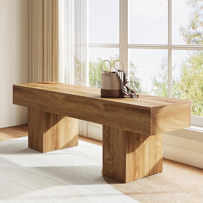 Tribesigns 55” Entryway Bench, Farmhouse Wood End of Bed Bench, Long Indoor Bench for Entryway, Hallway, Living Room