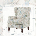 MELLCOM Floral Accent Chair, High Back Upholstered Armchair with Solid Legs, Leisure Single Sofa Chair for Living Room, Bedroom, Home Office, Light Blue Floral&Bird