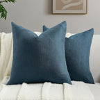 FUTEI Navy Blue Chenille Throw Pillow Covers 18x18 Inch Set of 2,Soft Wide Chevron Textured Cushion Case,Farmhouse Home Decor for Couch Bed Living Room