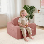Comfy Toddler Chair for Kids, 2-in-1 Toddler Soft Plush Couch Fold Out, Convertible Kids Couch to Lounger, Baby Sofa for Boys and Girls, Pink
