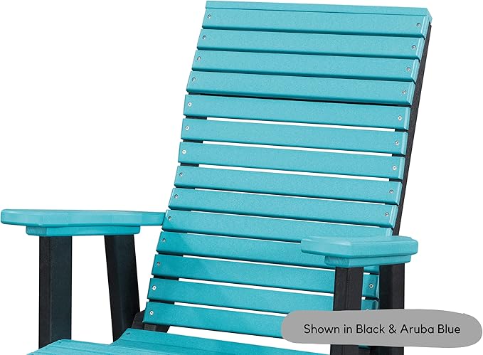 DutchCrafters Modern Horizontal Slat High Back Poly Adirondack Swivel Glider Outdoor Patio Chair (White & Aruba Blue)