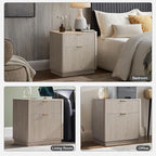 T4TREAM 23'' Fluted Nightstand with Charging Station, Large 2 Drawer Side Table, Modern End Table with Storage, Mid Century Bedside Table for Bedroom, Living Room, Curved Profile, White Alder