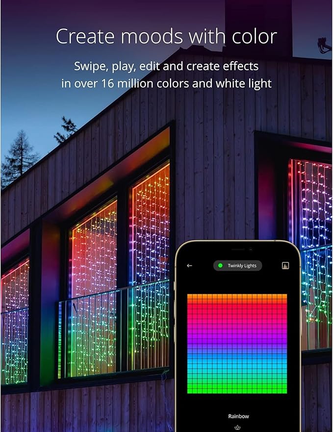 Twinkly Christmas Curtain Lights 210 RGB+W LEDs - App-Controlled, Sync with Music, Indoor & Outdoor Use, Compatible with Google Assistant, Amazon Alexa, Apple HomeKit, Bluetooth & WiFi Connectivity