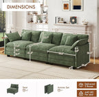 WorthFurni 111.4” Cloud Couch, Modular Sectional Sofa, Comfy Modern 3-Seater Couches with Pillows & Upholstered Deep Seat Cushion for Living Room Apartment Bedroom (Green)