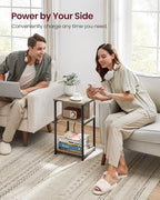 VASAGLE Side Table with Charging Station, 3-Tier End Table with USB Ports and Outlets, Nightstand for Living Room, Bedroom, 11.8 x 13.4 x 22.8 Inches, Plug-in Series, Greige and Black