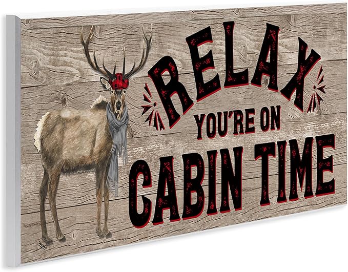 The Stupell Home Decor Collection Relax You'Re on Cabin Time Moose Typography Sign Wall Plaque Art, 7x17, Multicolor