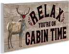 The Stupell Home Decor Collection Relax You'Re on Cabin Time Moose Typography Sign Wall Plaque Art, 7x17, Multicolor