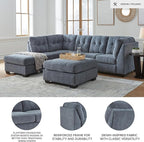 Signature Design by Ashley Marleton Contemporary Left-Arm Facing Tufted 2-Piece Sleeper Sectional with Chaise, Loose Seat Cushions and Bi-Fold Memory Foam Mattress, Full, Blue