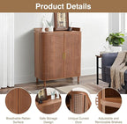 ORRD Shoe Cabinet, 5 Tier Boho Wooden Shoe Storage Organizer Cabinet with Adjustable Shelves, Shoes Rack with Iron Rattan Curved Doors Accent Cabinet for Entryway Hallway Living Room, Walnut