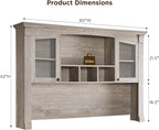 OKD Farmhouse Hutch for 60" Executive Desk, Office Desk Storage Cabinet with Glass Doors and Shelves, Top Hutch Organizer for Home Office - Light Rustic Oak