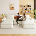 113.03" Sectional Couches for Living Room Modern Modular Sofa with U-Shape Couchs Upholstered Corduroy Boneless Couch Deep Seat Cloud Couch with Ottoman, No Assembly Required, White